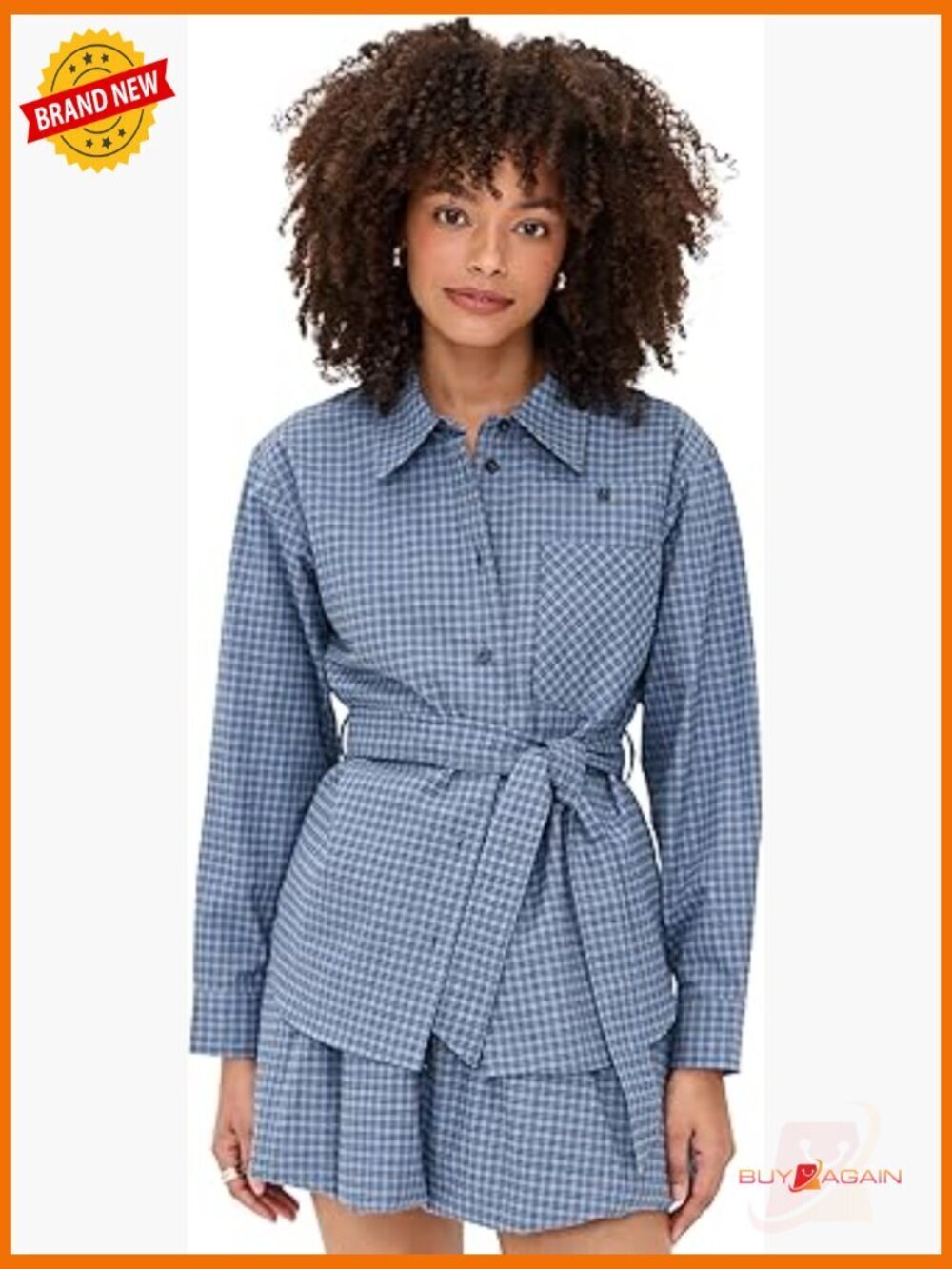 Boxy Fit Organic Cotton Flannel Button Down Shirt with Removable Waist Tie